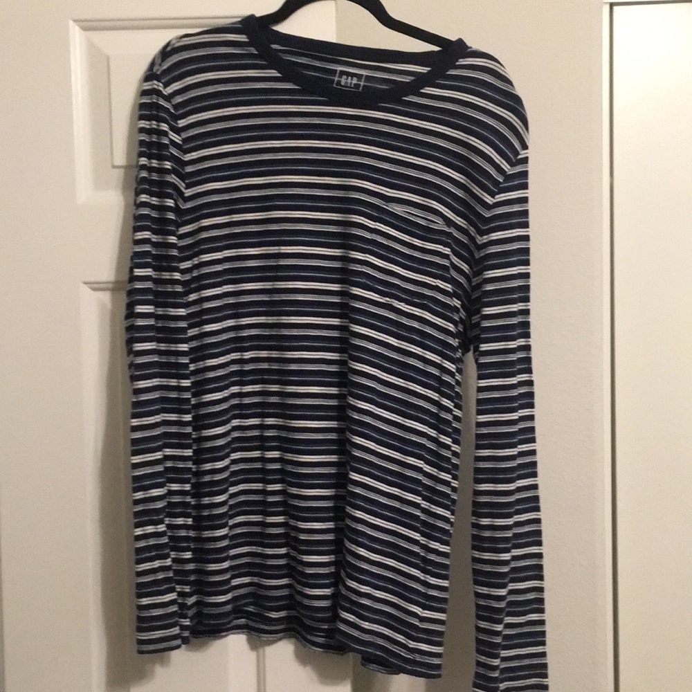 GAP long sleeve navy striped shirt- size XL EUC